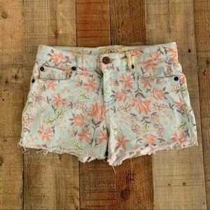 Lucky brand girls light blue pink yellow floral denim shirt - 10